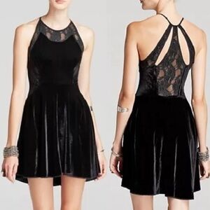 Free People Intimately Nightshade Black Velvet Lace High Low Mini Dress Size SP